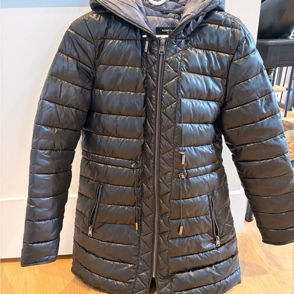 Kenneth Cole Shiny Black Puffer Coat